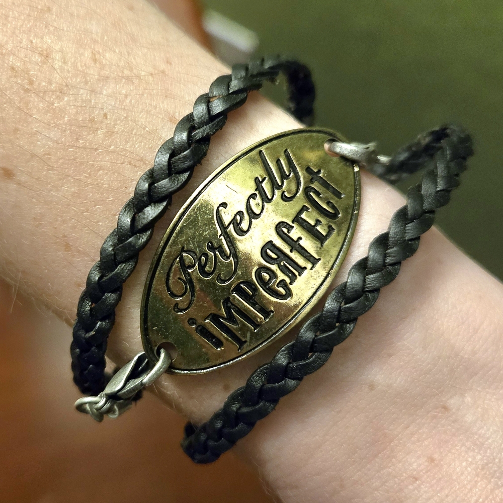 Perfectly Imperfect Brass Plate Braided Leather Wrap Bracelet